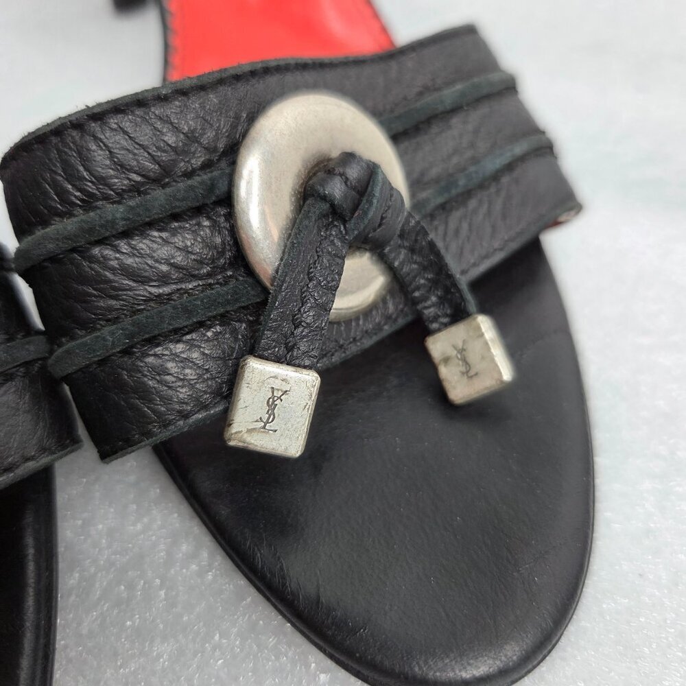 Women's YSL Rive Gauche Black Leather Buckle Mule Heels - Size 38 - VINTAGE - Picture 12 of 13
